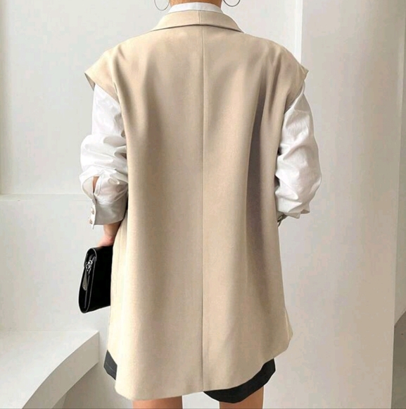 Ladies' Solid Color Casual Blazer With Barleycorn Collar And Tie Belt - Picture 3 of 4